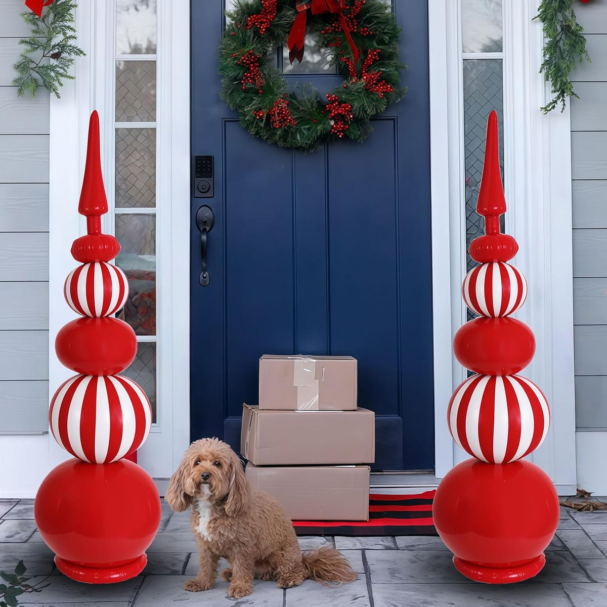 Rdolanoy 4.3Ft 2 Pcs Large Inatable Christmas Ornaments Balls Outdoor, Topiary Decorations for Urn Porch,