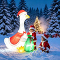 6 FT Christmas Inflatable White Goose with Santa Hat and Gift Bag, Built-in LED Lights, Blow Up Outdoor Yard