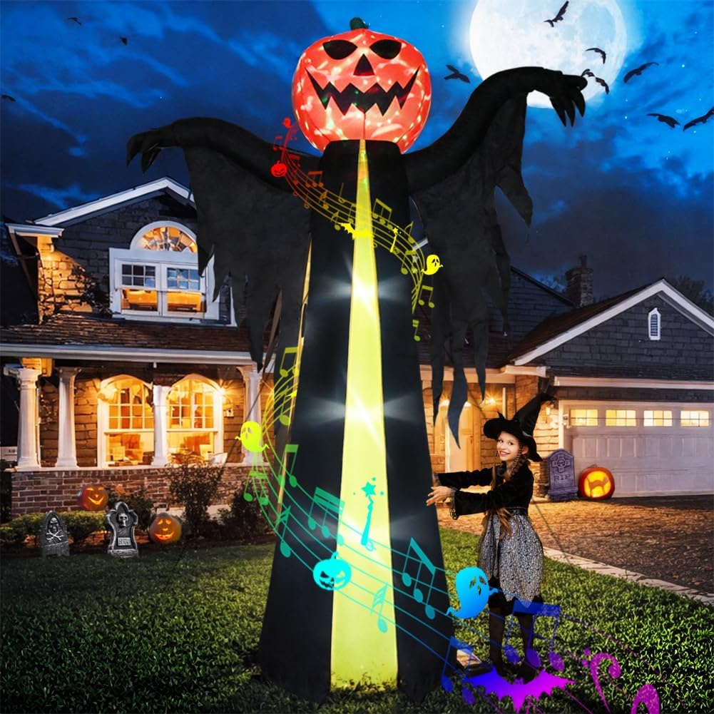 10.3Ft Halloween Inflatable Pumpkin Ghost, Halloween Blow Up Yard Decoration with LED Lights and Scary Soun