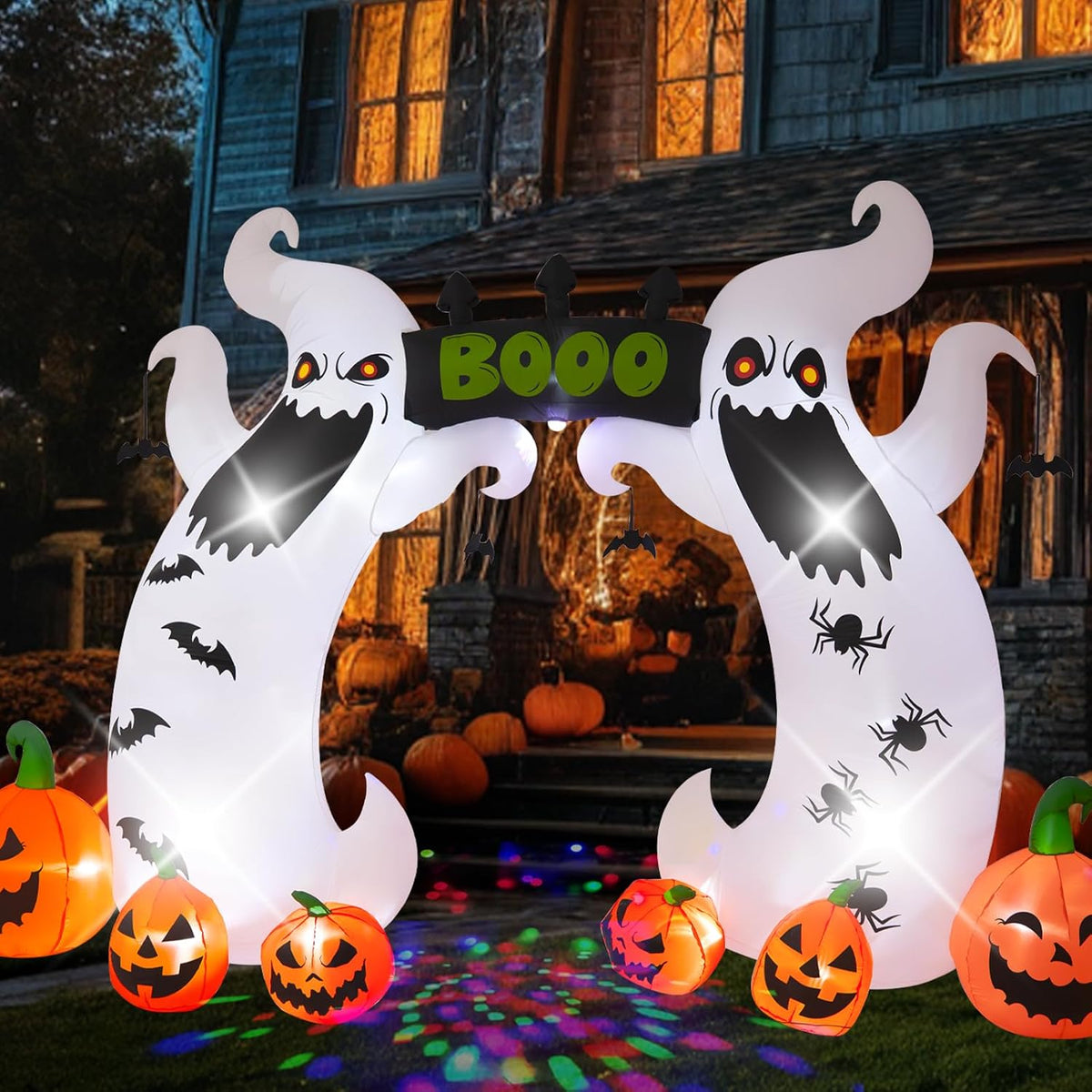 Halloween Inflatable, SHDEJTG 16 FT Giant Ghost Pumpkin Arch Inflatable Decoration with Rotating LED Color