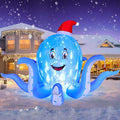 FunFanso 7 FT Christmas Inflatable Octopus Outdoor Decorations, Blow up Blue Octopus with Christmas Hat