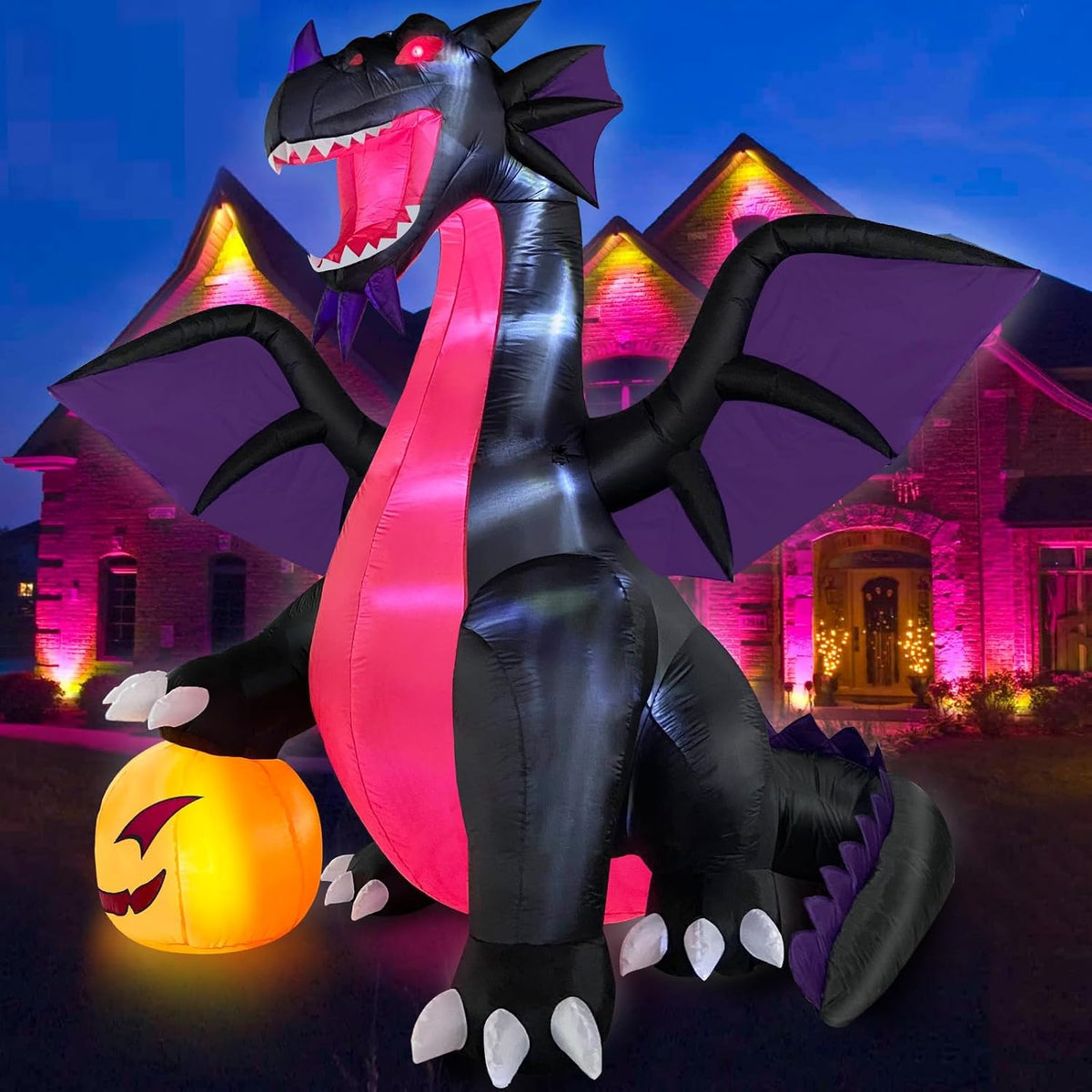 Danxilu 9FT Halloween Inflatable Dominating Dragon with Pumpkin Decoration / Blow Up Yard Decoration with LED