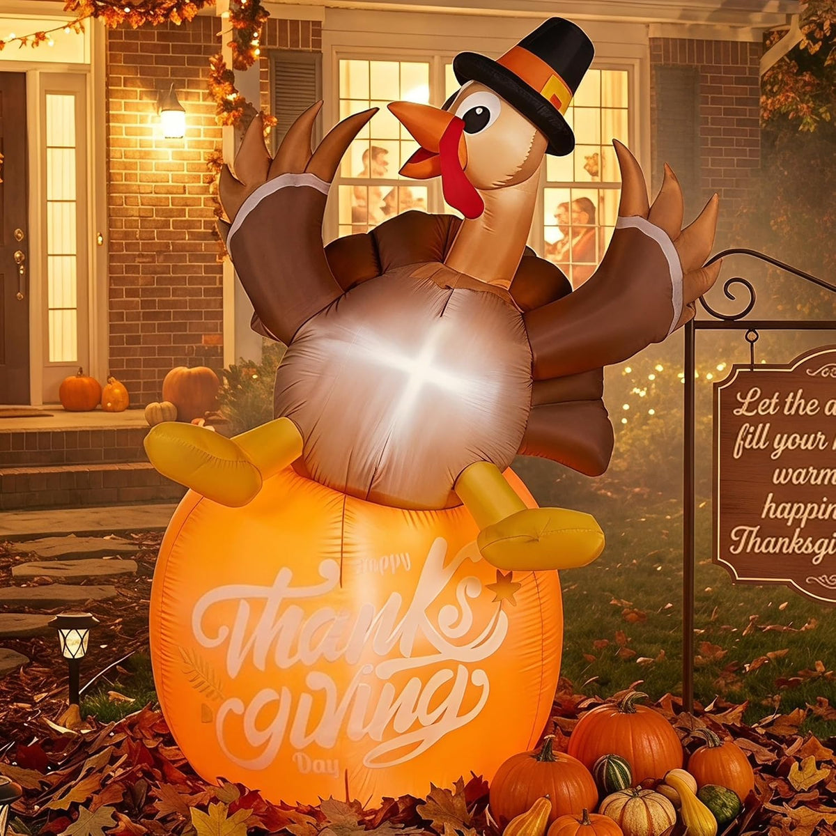 Thanksgiving Inflatable Turkey 6FT, Light Up Happy Harvest Outdoor Decor / Inflatable Thanksgiving Turkey