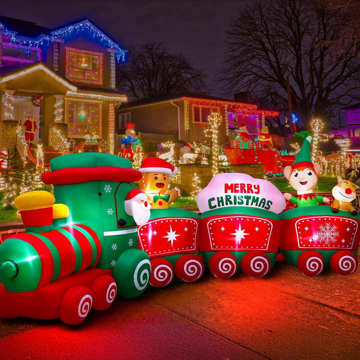 12FT Christmas Inflatables Train Decorations for Outdoor Lawn, Garden, Yard / Inflatable Christmas Train with