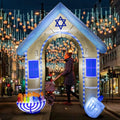 9FT Hanukkah Inflatable Decoration Arch with Menorah and Dreidel, Chanukah Blow up Archway, Built-in LEDs for