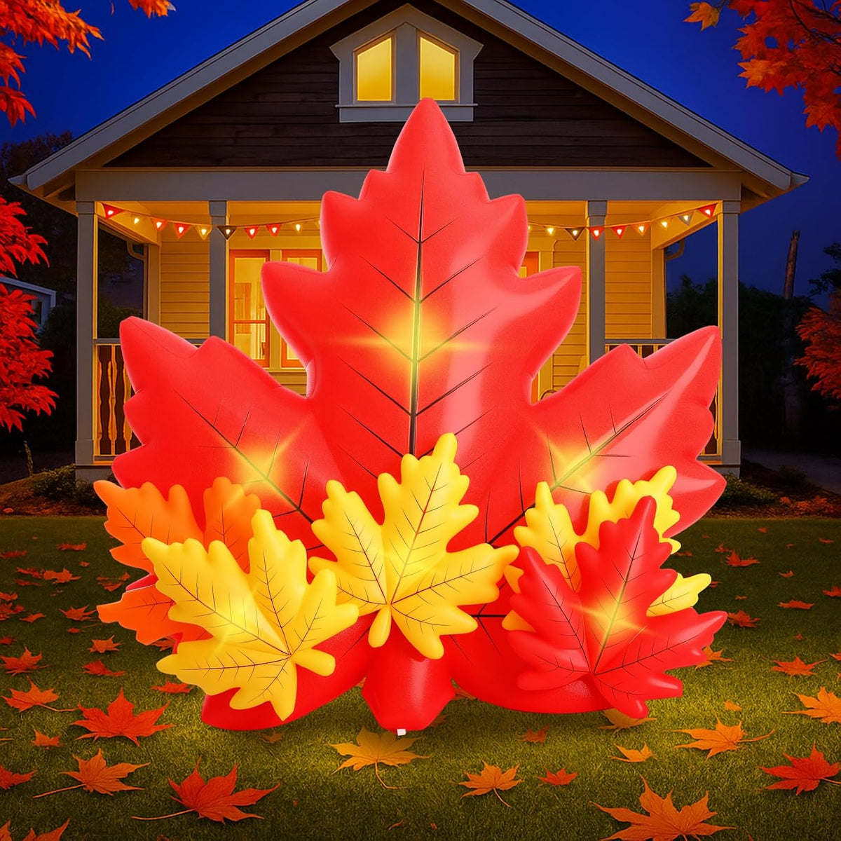 Leyndo 6 Ft Maple Leaf Inflatable, Fall Outdoor Decoration with LED Lights / Colorful Maple Leaf Design, Th