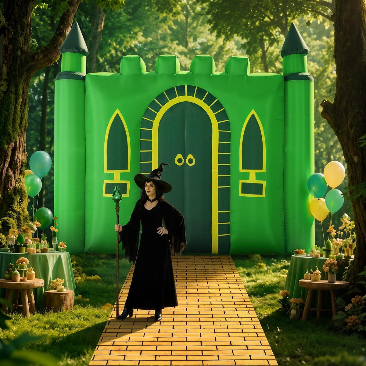8.8ft Green Inflatable Emerald Castle with Yellow Road for Halloween / Halloween Party Blow up, Wizard Part
