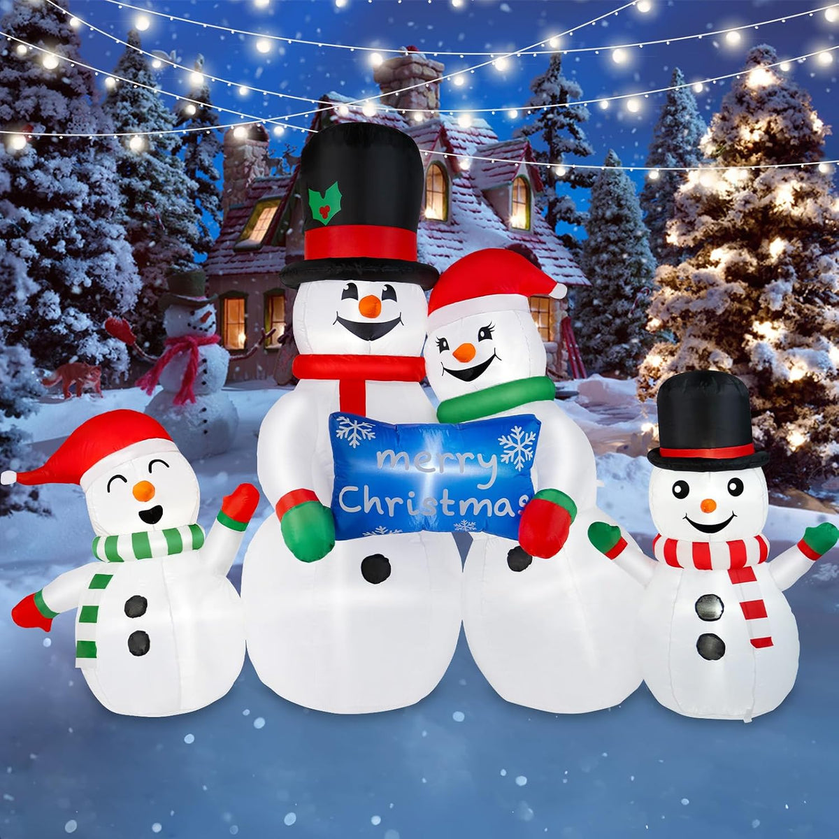 BRDJade 8FT Long Christmas Inflatables Snowman Outdoor Decorations, Christmas Blow Up Snowman Family