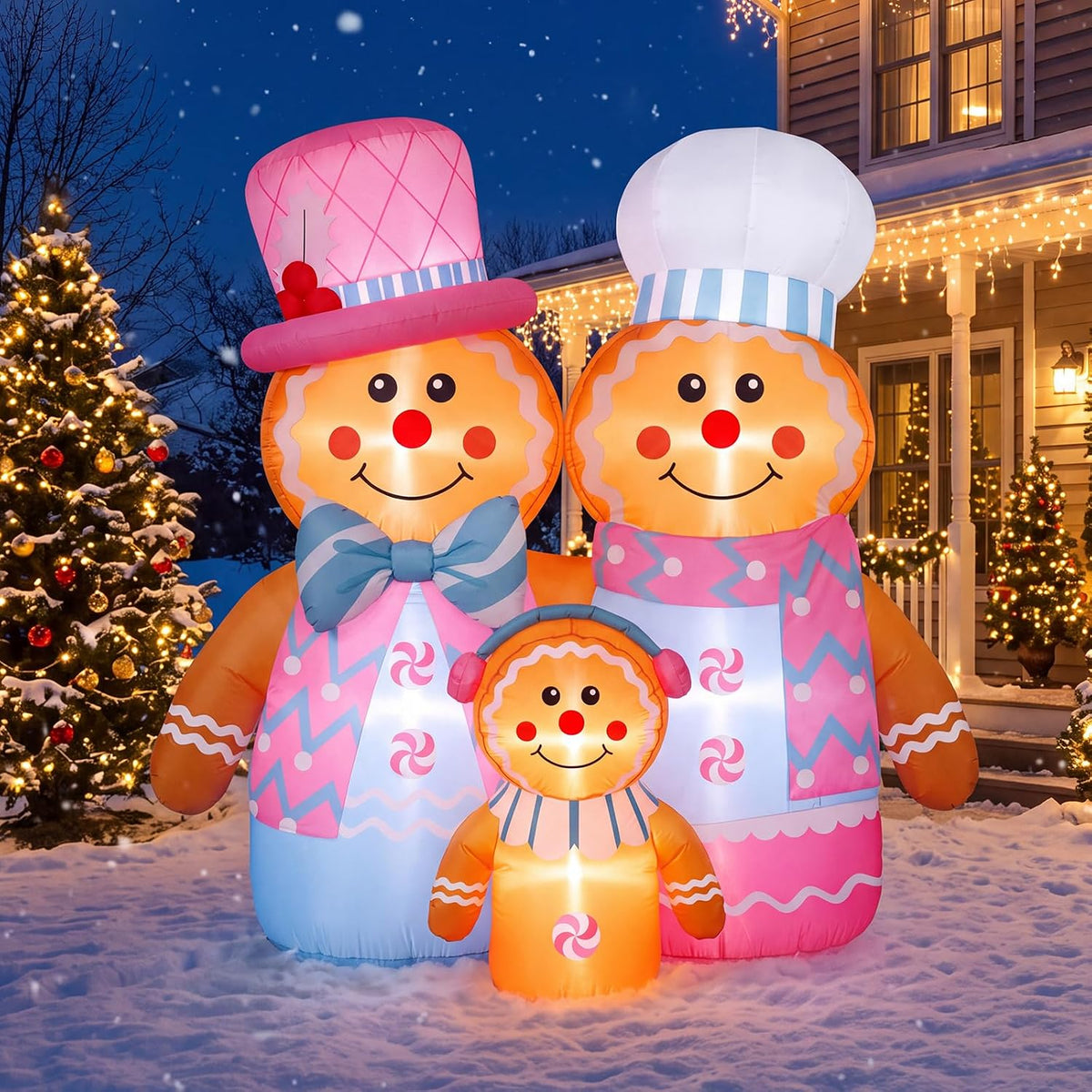 Hungdao 6 FT Christmas Inflatables Pink Gingerbread Outdoor Decorations / Gingerbread Blow Up With Built-in