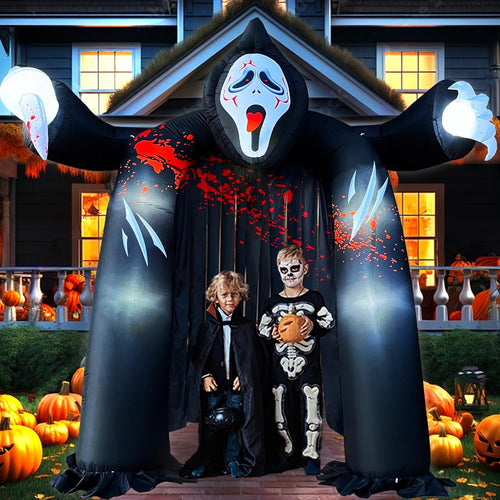 10 FT Halloween Inflatables Archway with Ghost and Build-in LEDs, Blow Up Yard Decorations, Spooky Face Scary