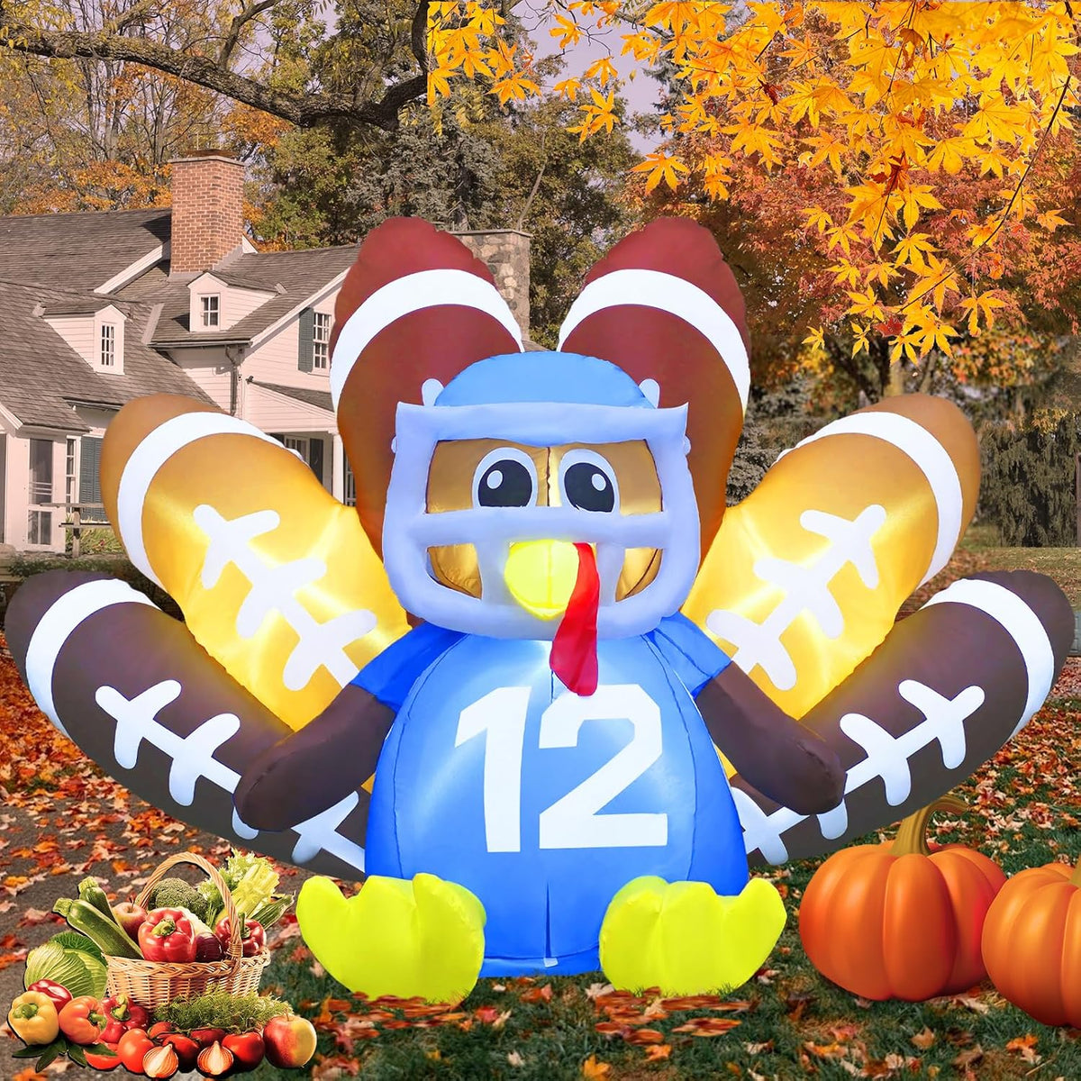 Gardwin 8FT Long Thanksgiving Inflatables Turkey Decorations,Blow up Turkey Inflatable with Built-in Led