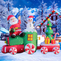 DomKom 6FT Christmas Inflatables Train, Santa Claus and Snowman Drive Train Blow up Giant Yard Decoration,