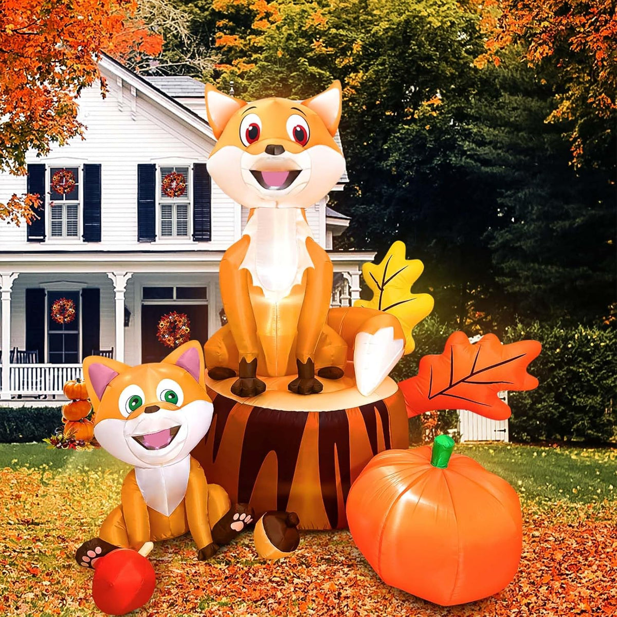 6FT Thanksgiving Inflatables Fox Outdoor Decorations, Fall Inflatable Decor / Fall Fox Decor, with Pumpkin